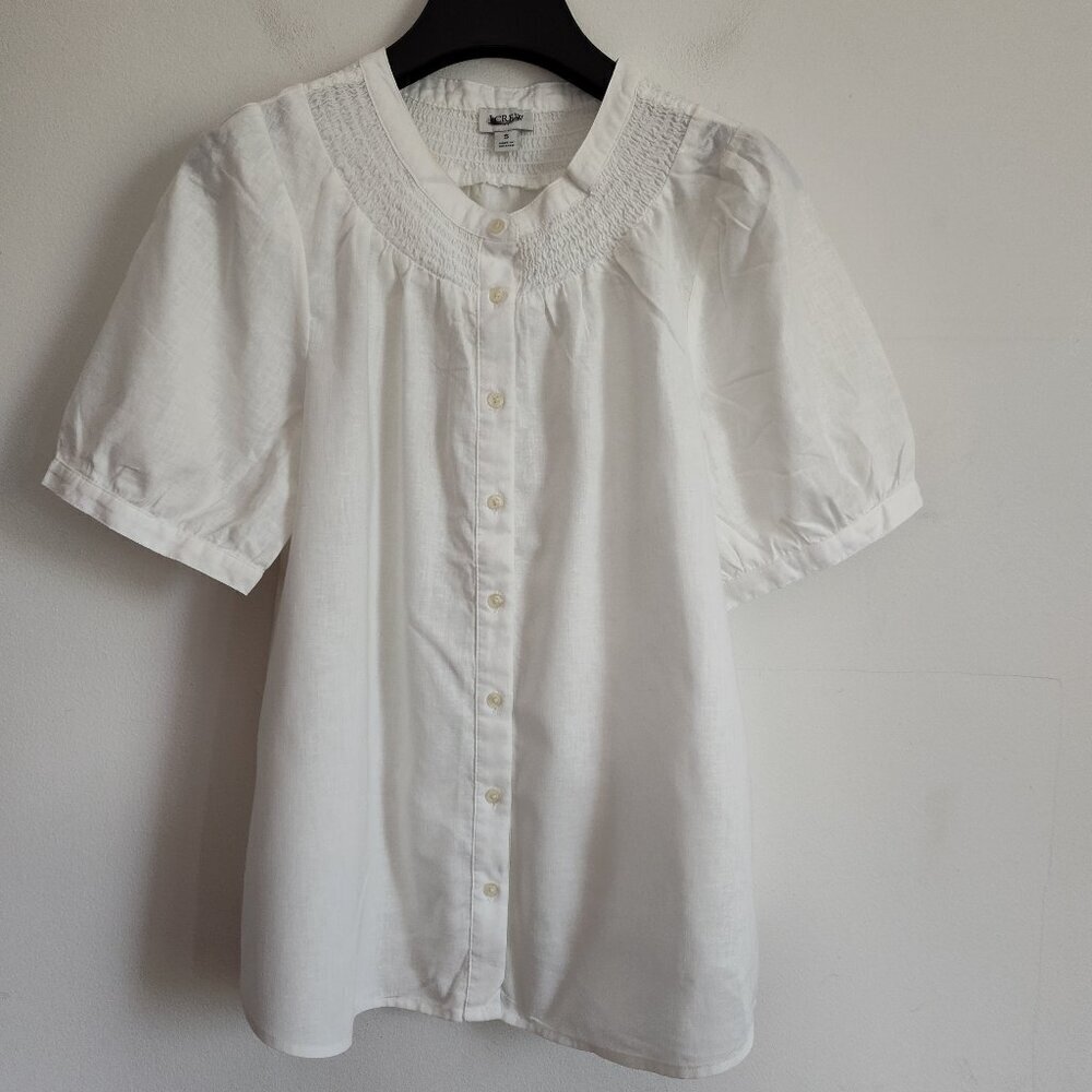 Ladies SZ S J Crew Factory White Linen-Blend Blouse